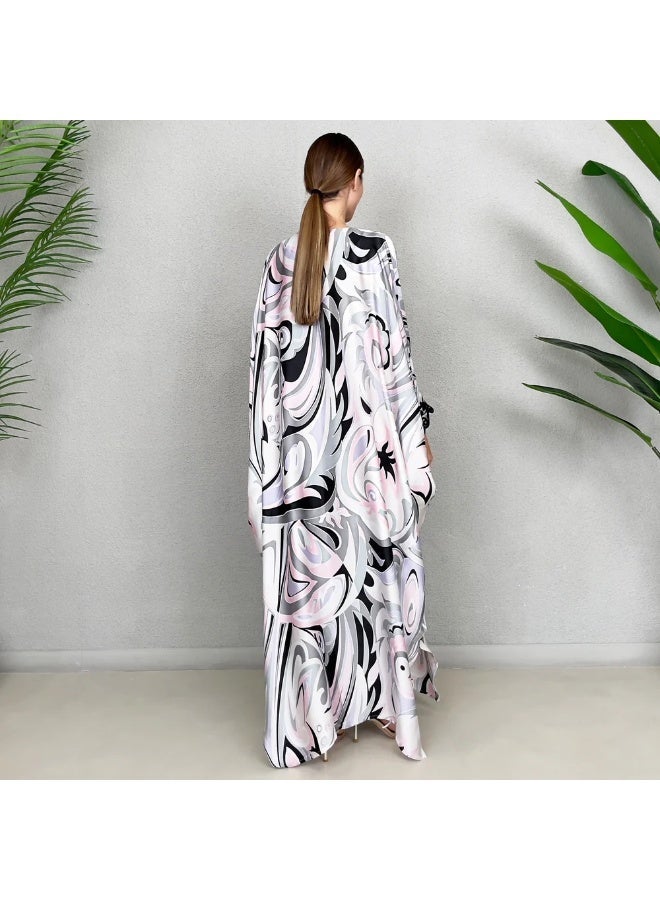 QABEELA RAM23 LOLA PURPLE 70S SATIN PRINT KAFTAN - Image 2